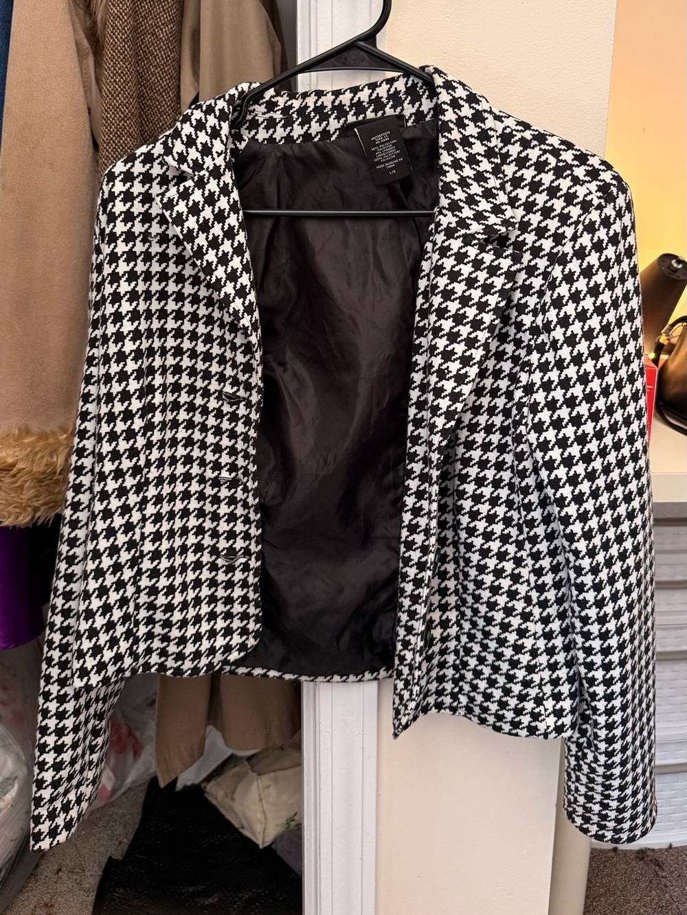 METAPHOR Houndstooth Cropped Blazer Jacket - Black & White